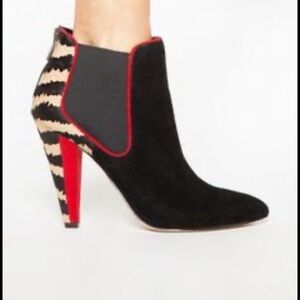 Dv calf hair navy red & black ankle booties boho classic evening designer